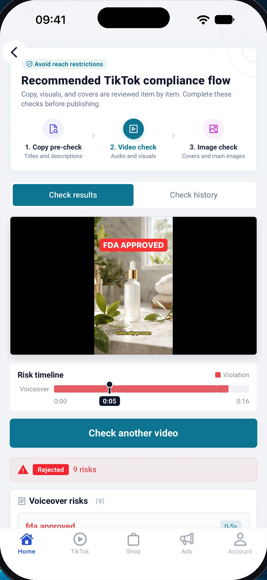 ByeRisk app screen: Visuals and voiceover checked together